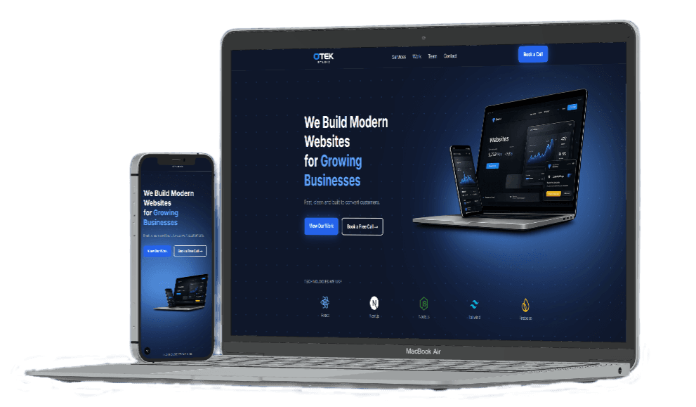Modern website dashboard mockup showing analytics and design
